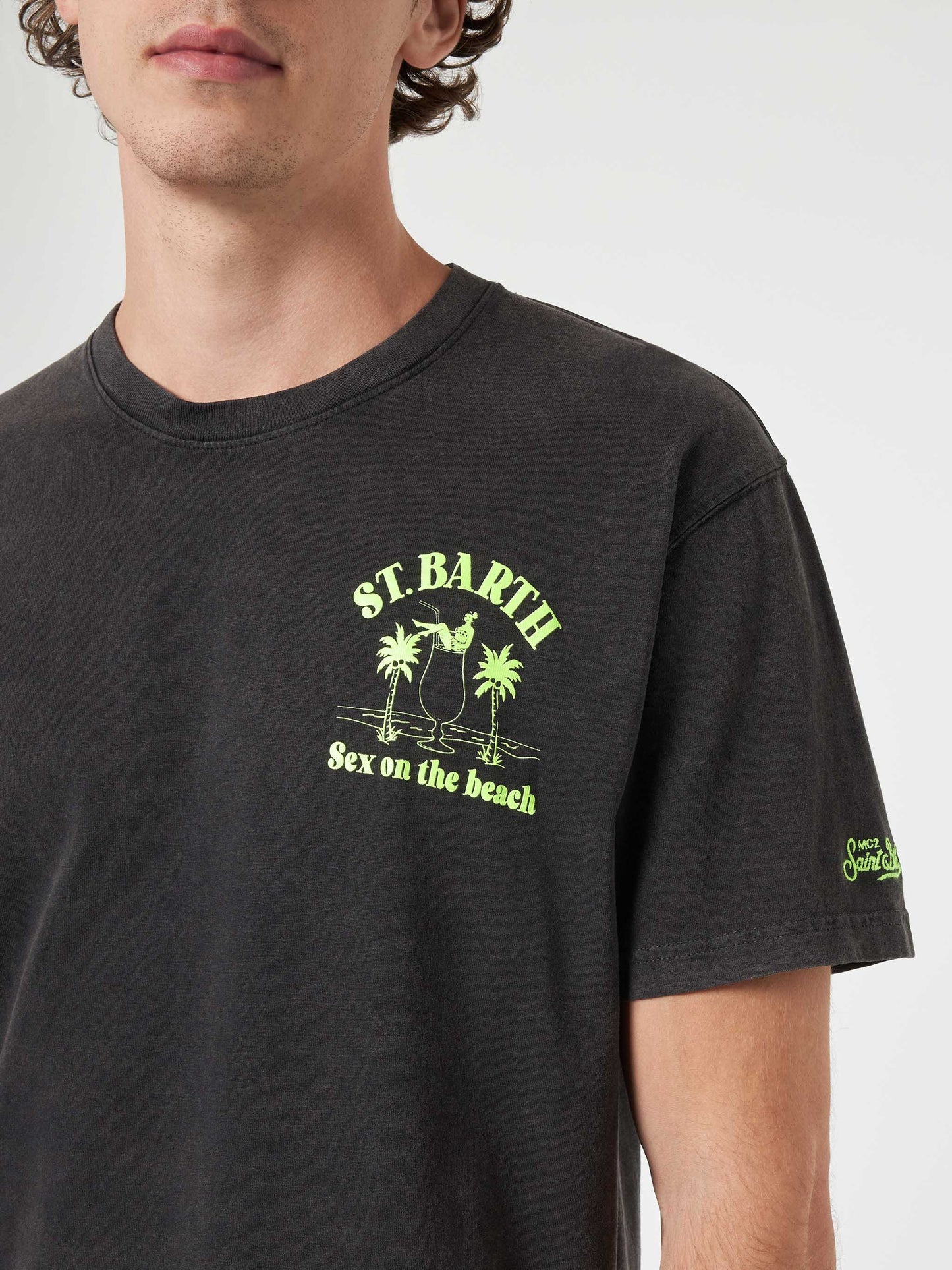Herren-Vintage-Baumwoll-T-Shirt Jack mit St. Barth Sex on the Beach-Aufdruck