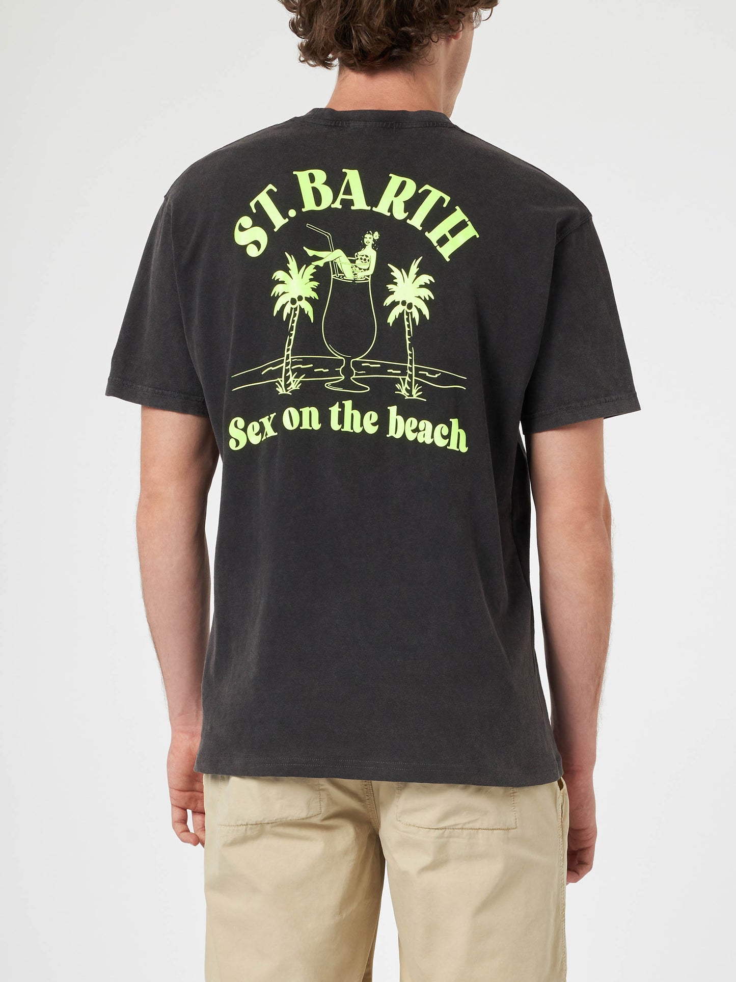 Herren-Vintage-Baumwoll-T-Shirt Jack mit St. Barth Sex on the Beach-Aufdruck