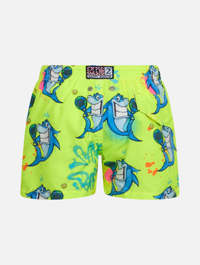 Badeshorts für Jungen aus leichtem Stoff von Jean Lighting mit Krypto-Hai-Print | CRYPTOPUPPET-SONDERAUSGABE