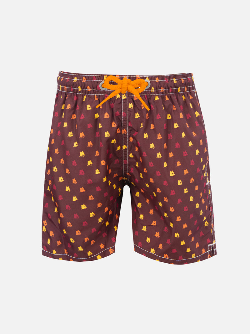 Boy lightweight fabric swimshorts with Roma print | AS ROMA SPECIAL EDITION