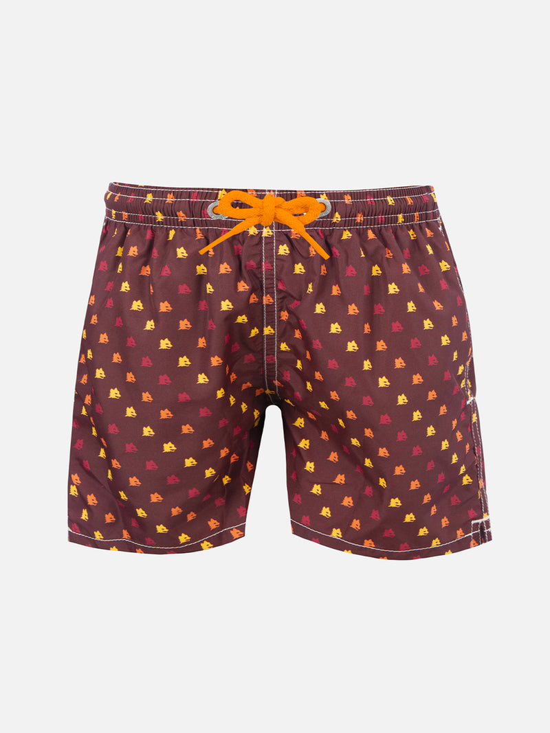 Boy lightweight fabric swimshorts with Roma print | AS ROMA SPECIAL EDITION