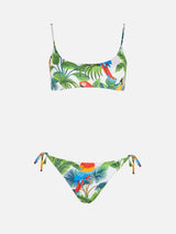 Bralette-Bikini mit Papageien-Print