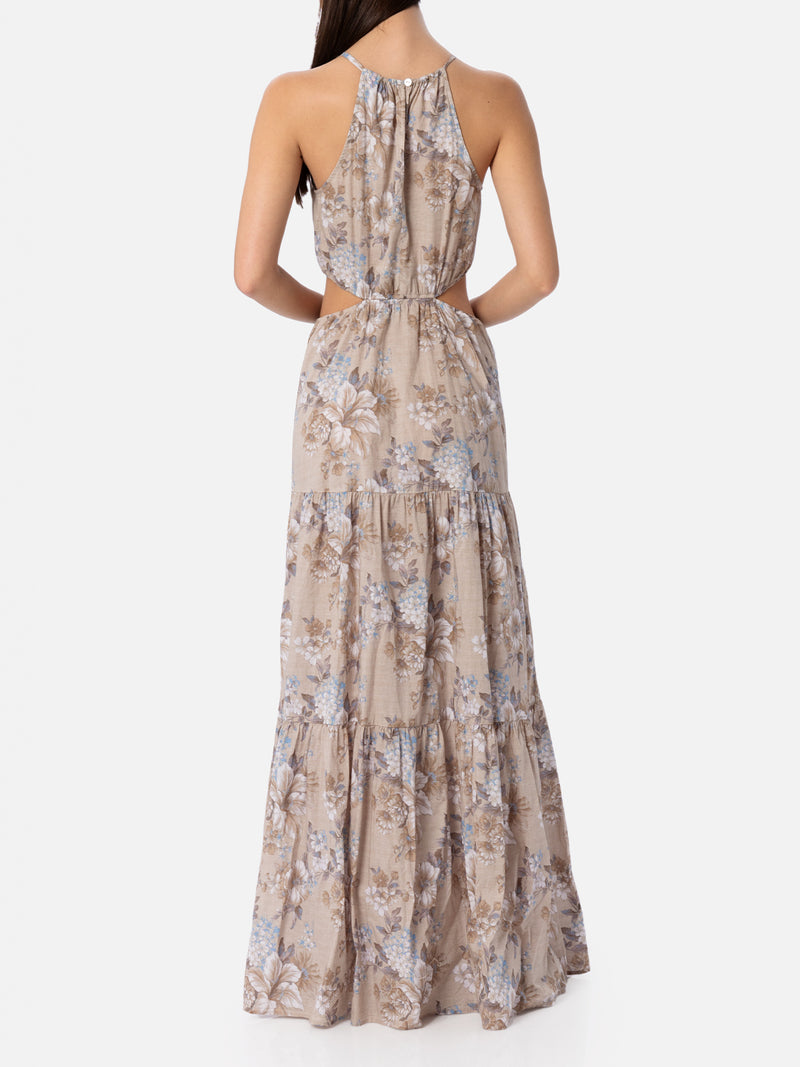 woman cut out long dress Kaby with flower print