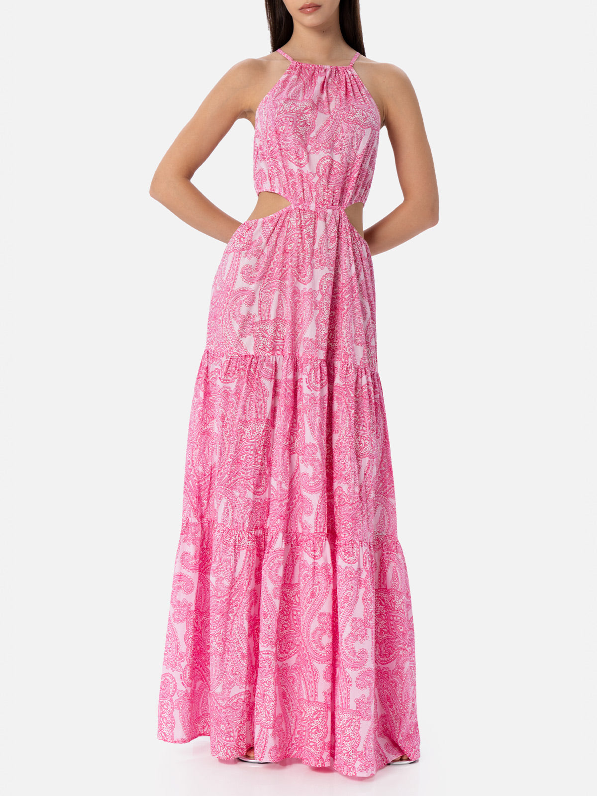 Woman cut out long dress Kaby with paisley print