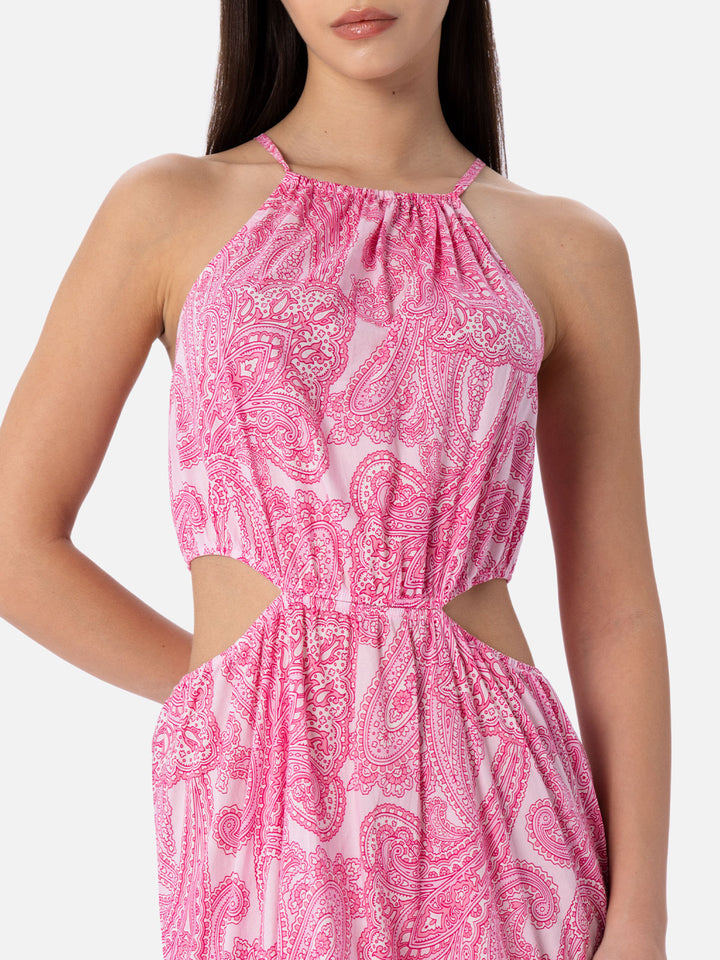 Woman cut out long dress Kaby with paisley print