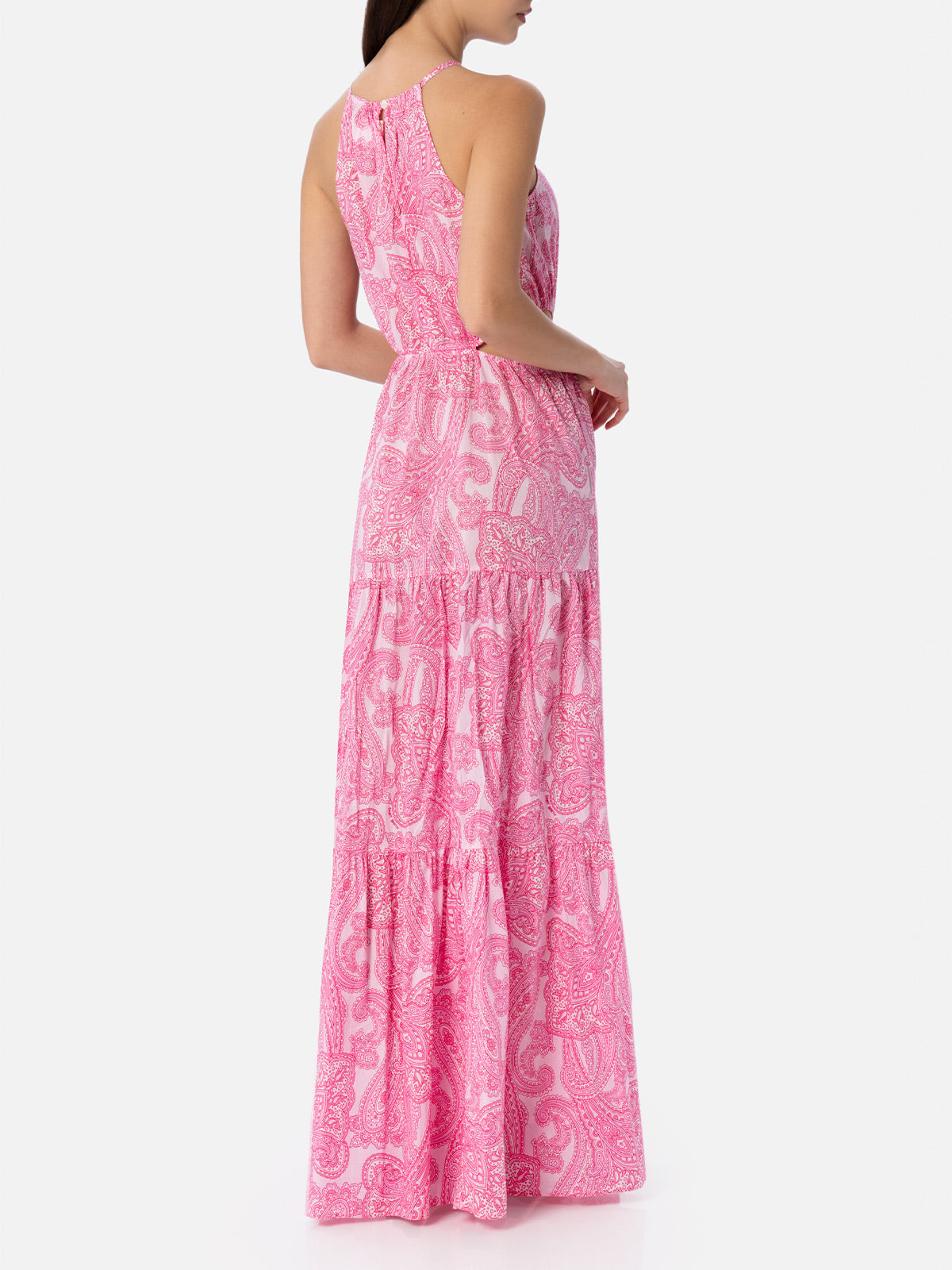 Woman cut out long dress Kaby with paisley print