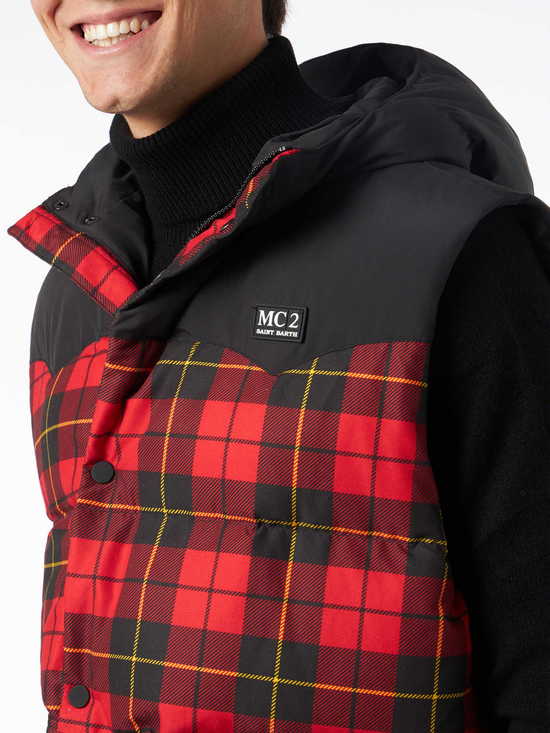 Man tartan down vest