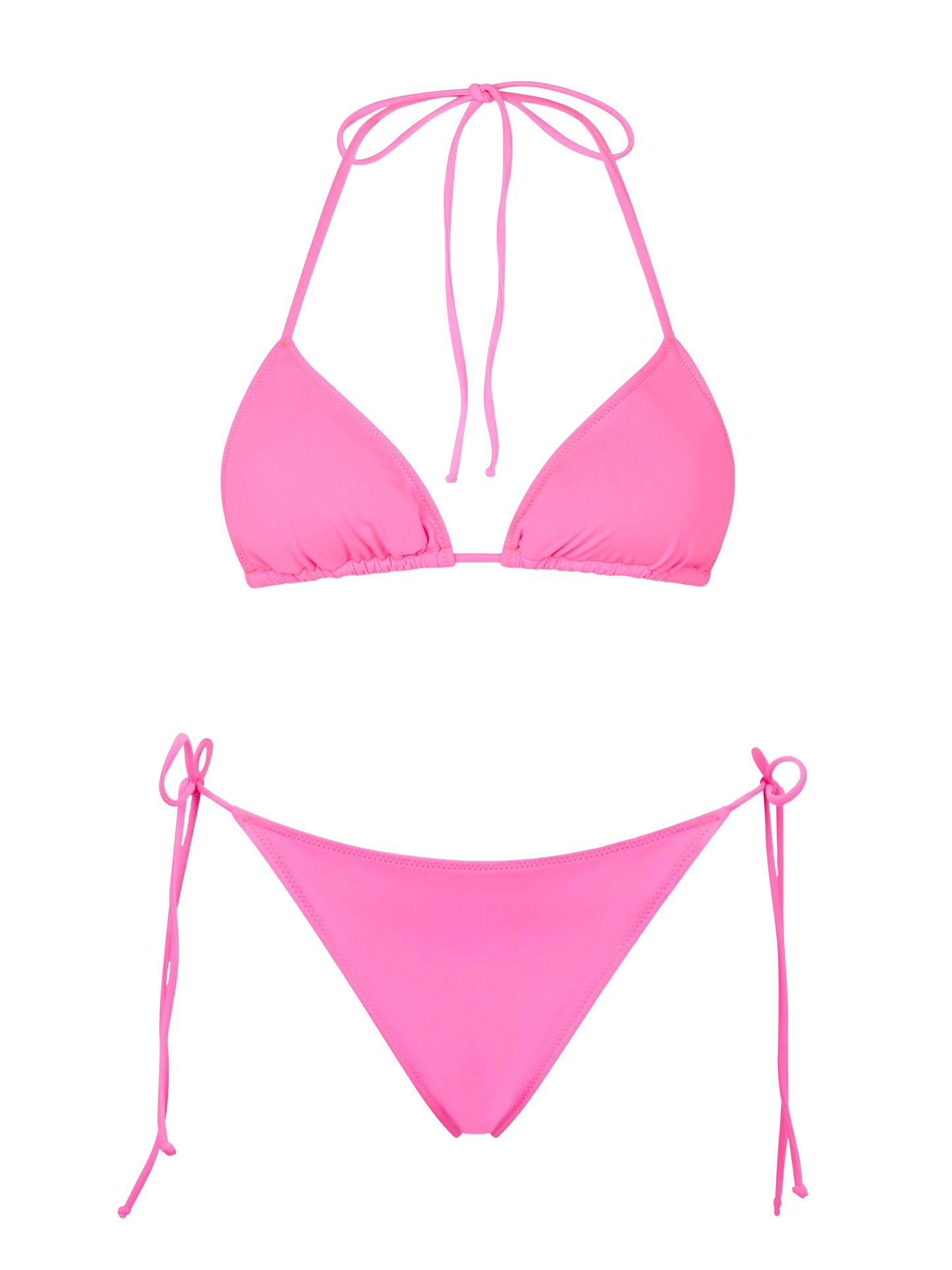 Woman fluo pink triangle bikini