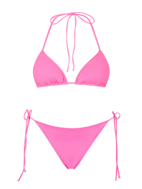 Woman fluo pink triangle bikini