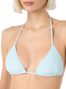 Woman seersucker striped triangle top swimsuit Leah