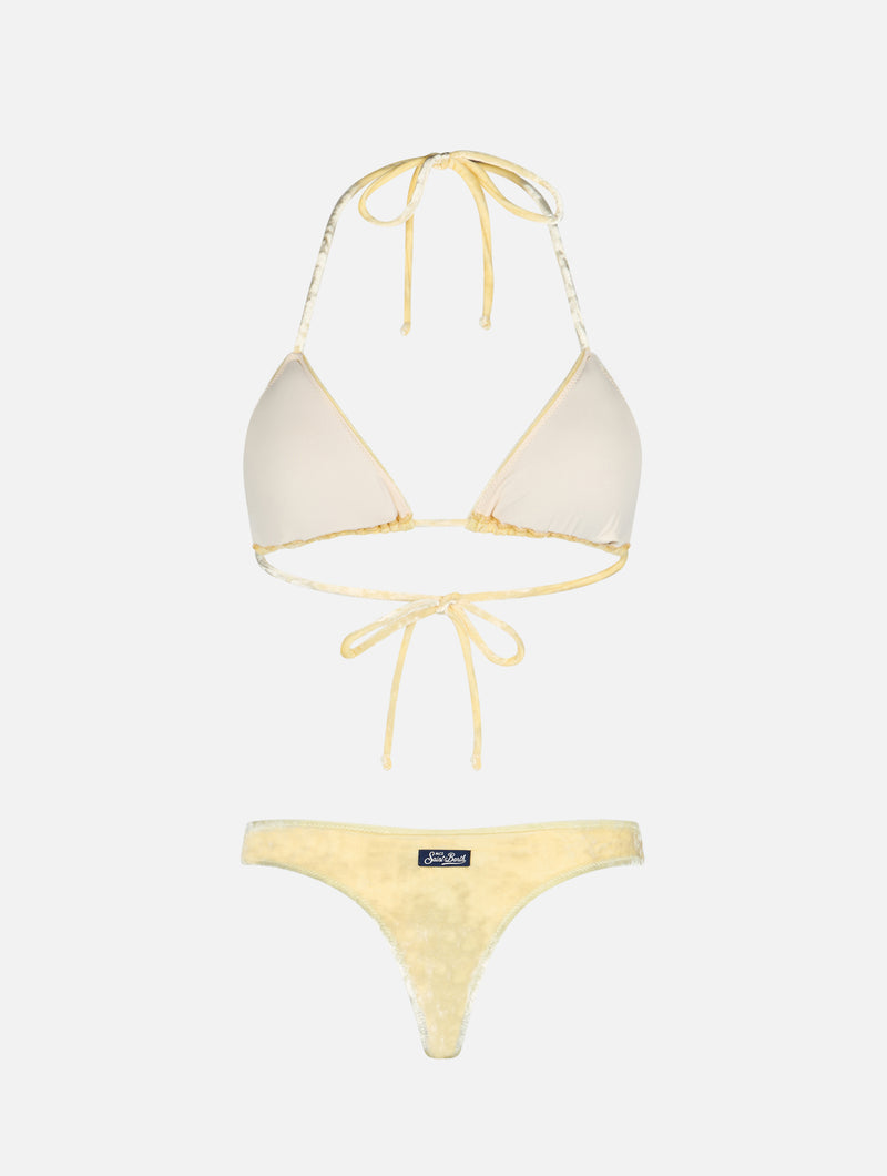 Bikini da donna a triangolo in ciniglia giallo Leah Naomi