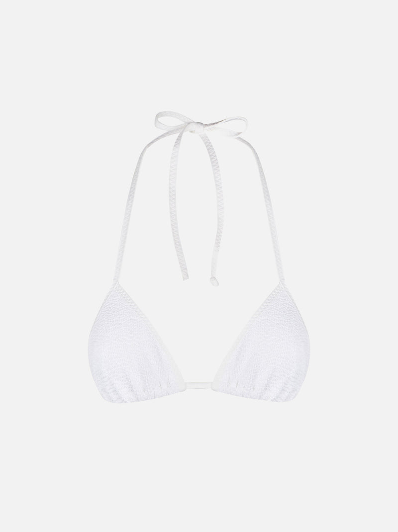 Costume da bagno donna a triangolo bianco crinkle