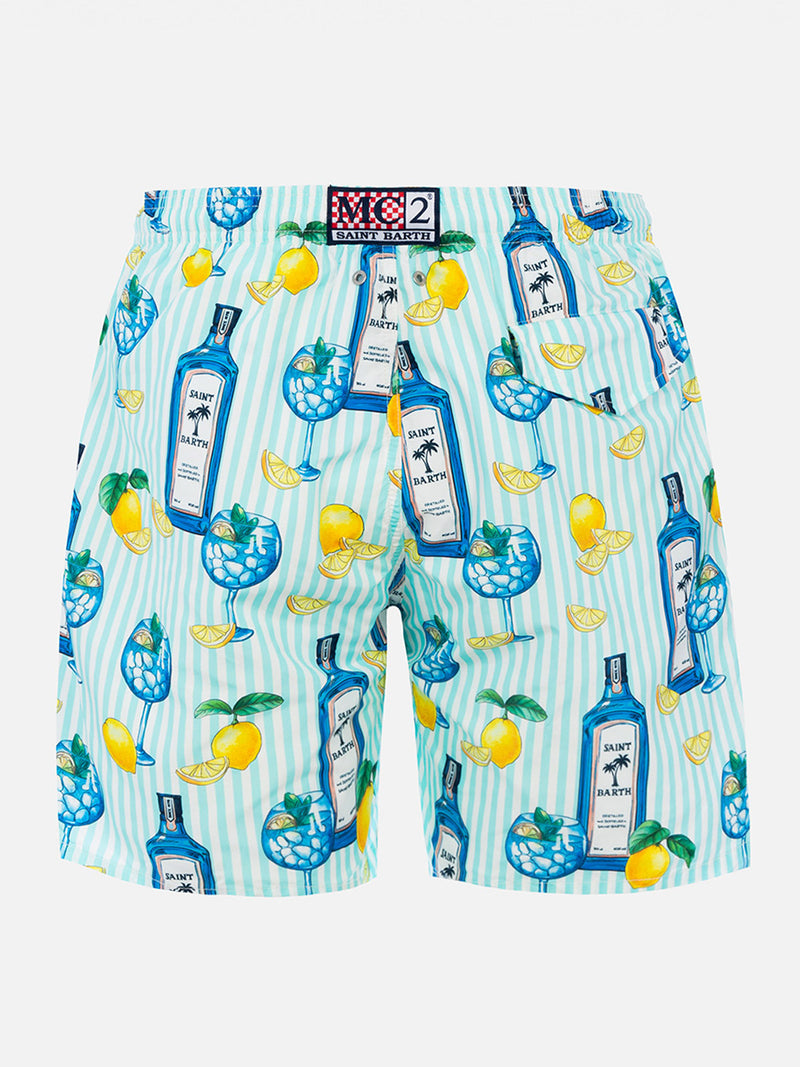 Herren-Badeshorts Lighting aus leichtem Stoff mit Gin-Tonic-Aufdruck