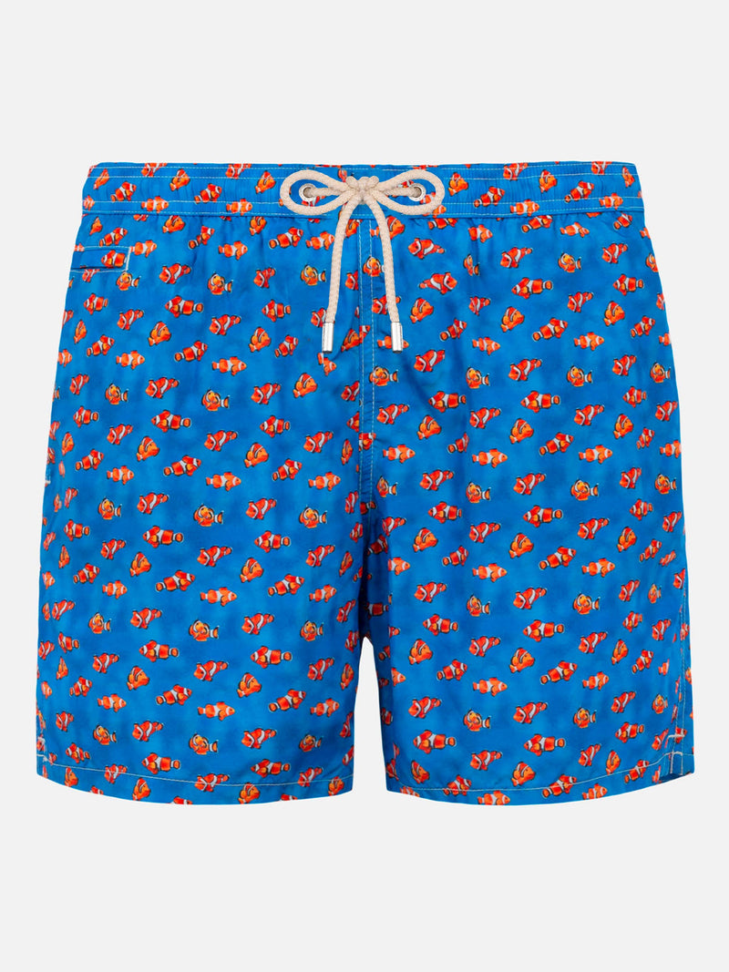 Man light fabric swim shorts with clownfish print