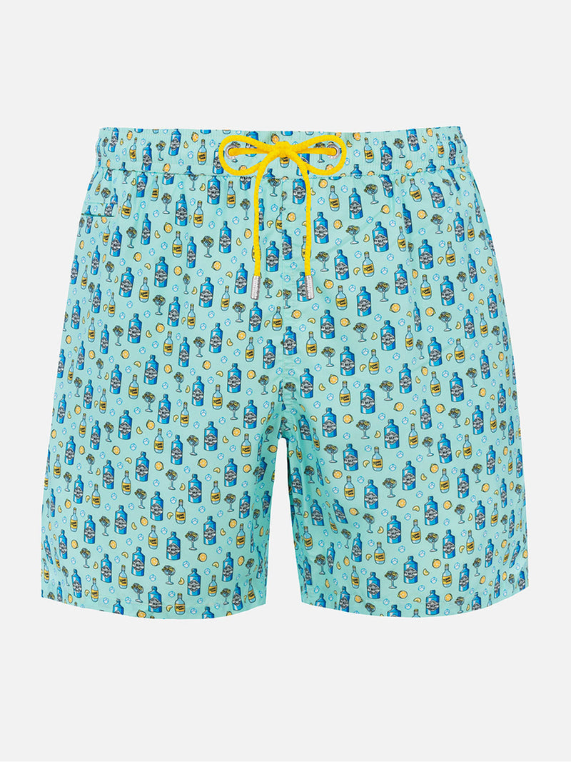 Man lightweight fabric swim-shorts Lighting Micro Fantasy with gin tonic print