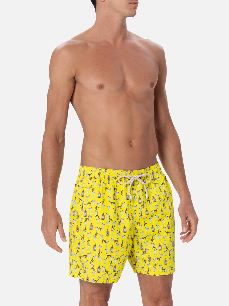 Herren-Badeshorts aus leichtem Stoff Lighting Micro Fantasy mit Gin- und Affen-Print