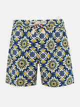 Man lightweight fabric swim-shorts Lighting 70 with majolica print