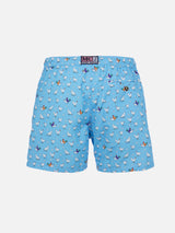 Man lightweight fabric swim-shorts Lighting Micro Fantasy with rooster print