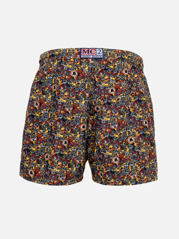 Boy lightweight fabric swimshorts with Roma print | AS ROMA SPECIAL EDITION