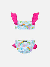 Girl ruffled bandeau bikini with sky bears print