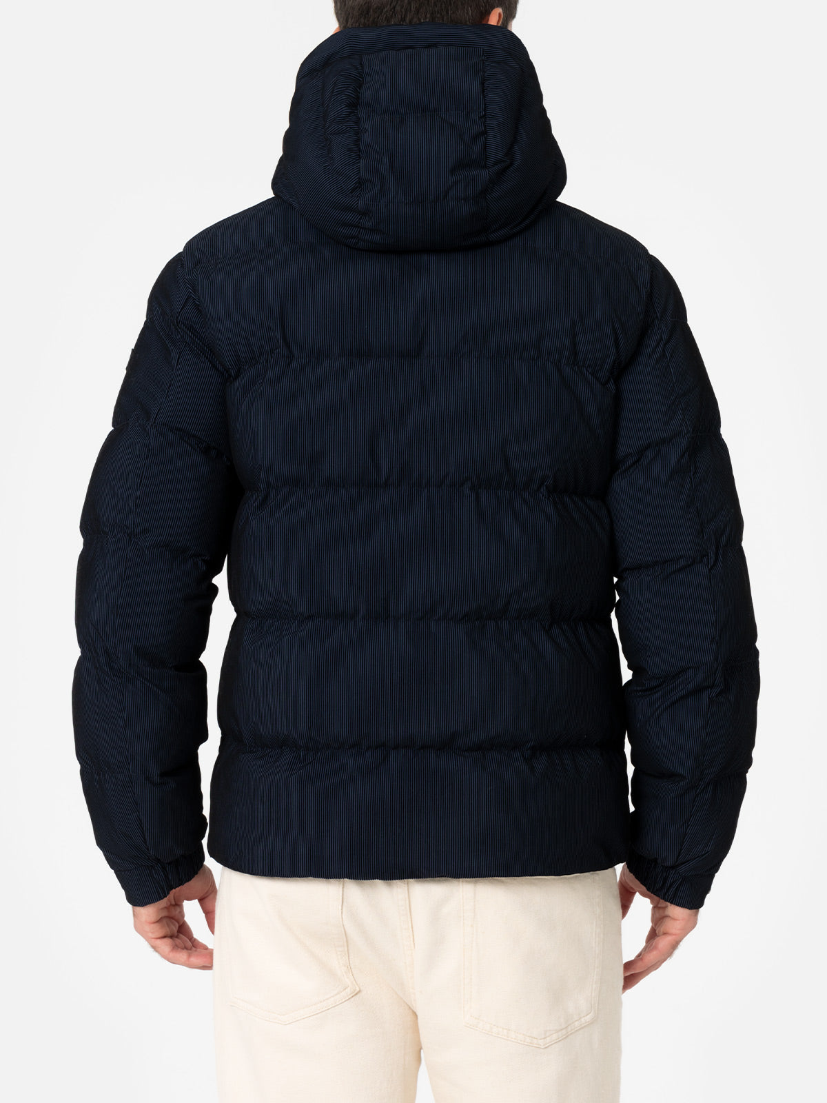 Marineblaue Pufferjacke in Cordoptik mit Kapuze für Herren von Maier