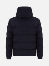 Man navy blue corduroy-like hooded puffer jacket Maier