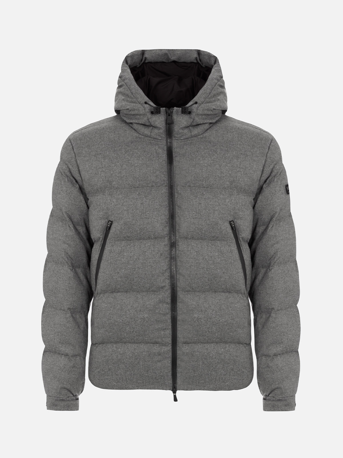 Man mélange grey flannel hooded puffer jacket Maier