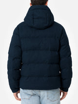 Man navy blue flannel hooded puffer jacket Maier