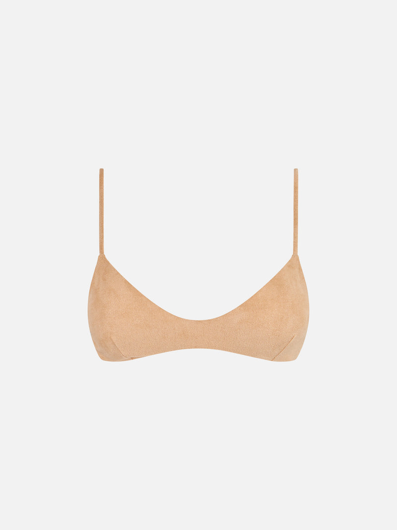 Beigefarbenes Bralette mit Wildledereffekt