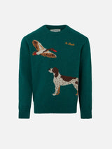 Boy crewneck donegal sweater with country dog jacquard print