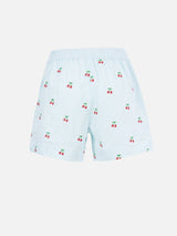 Woman seersucker striped pull up shorts Meave with cherry patches