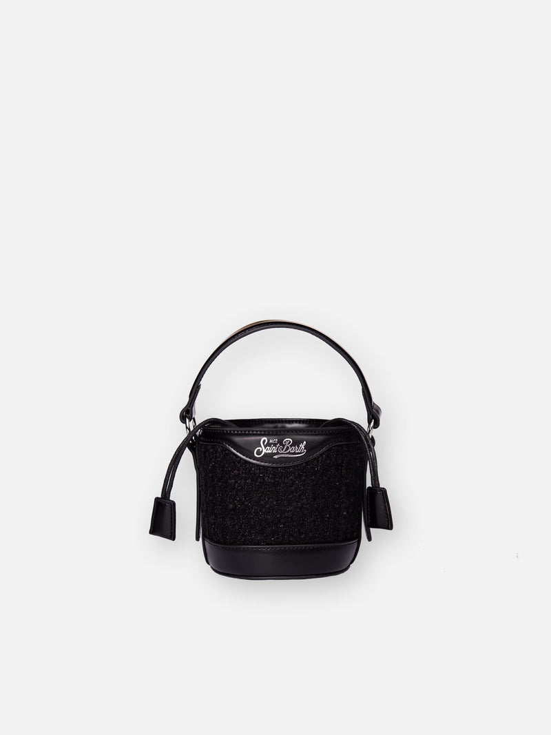 Bucket bag Mia with black tweed fabric