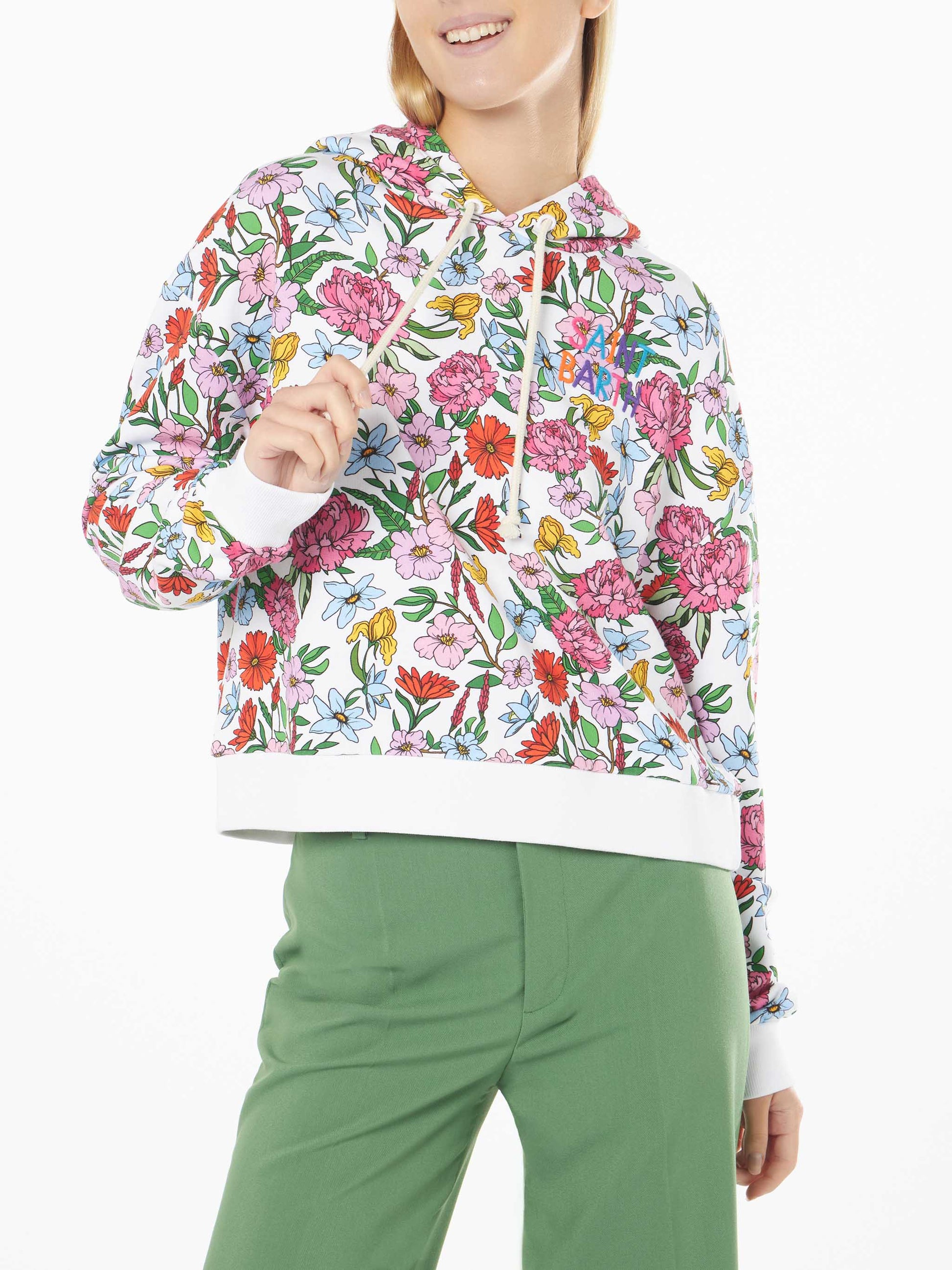 Cotton hoodie with flower print - MC2 Saint Barth