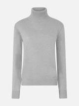 Maglione da donna a collo alto in cashmere puro grigio mélange Moody