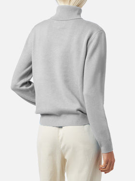 Woman mélange grey pure cashmere turtleneck sweater Moody