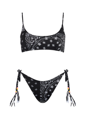 Woman bralette bikini with black bandanna print