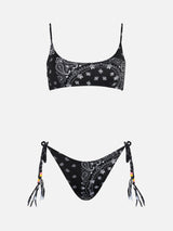 Woman bralette bikini with black bandanna print