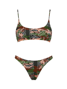 Woman bralette bikini with mimetic bandanna print