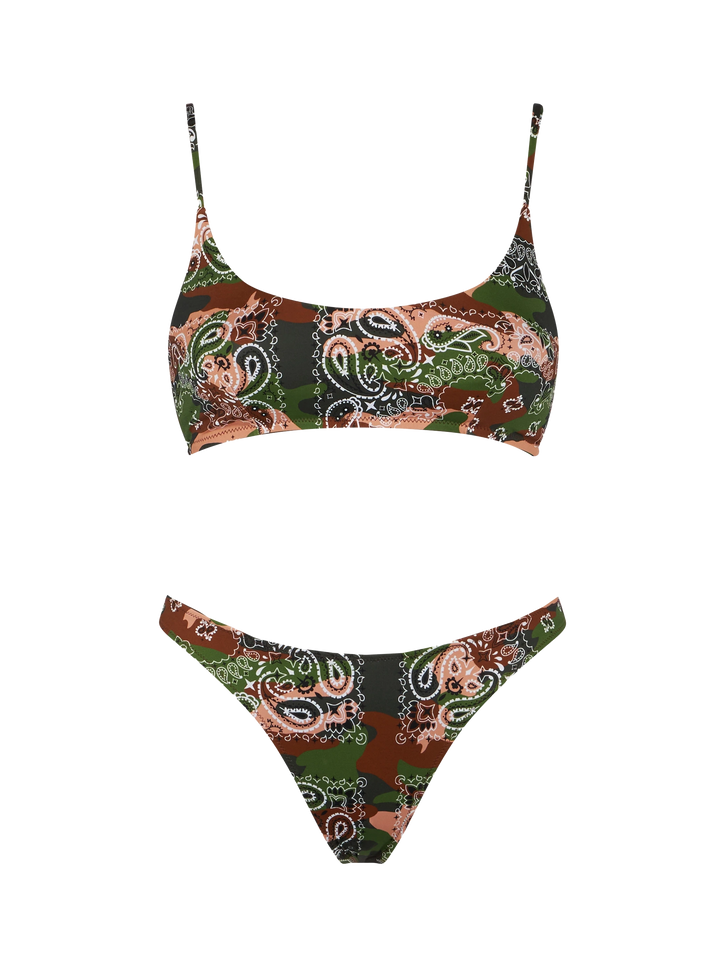 Bikini da donna a bralette con stampa bandana mimetica