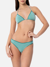 Bikini da donna a triangolo verde acqua in lurex Leah Naomi