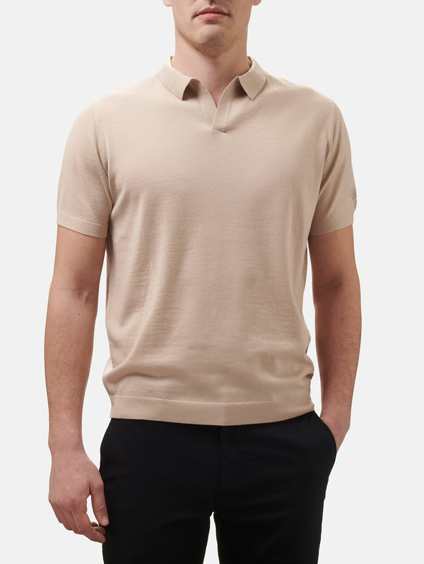 Man beige merino wool polo Owen