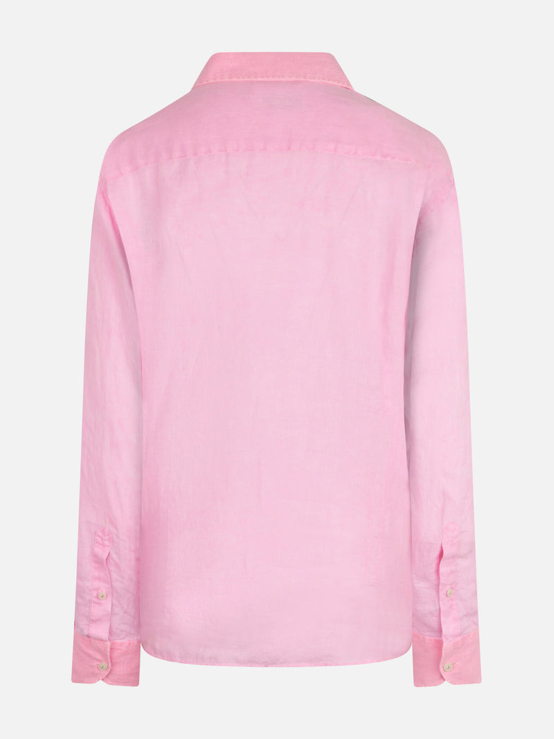 Man water color fluo pink linen Pamplona shirt