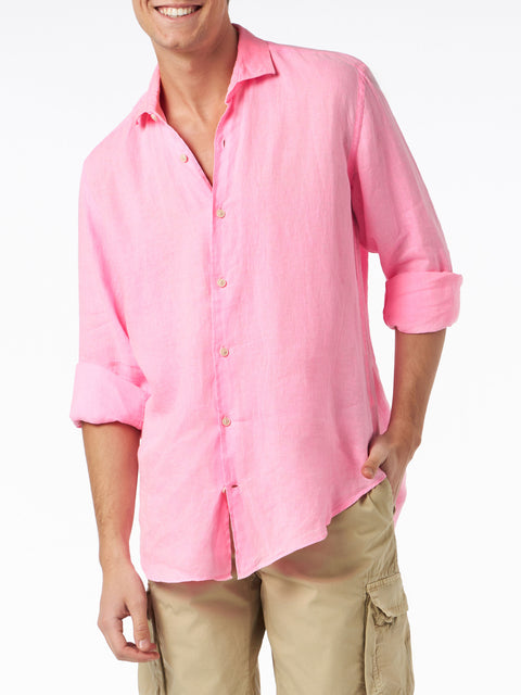 Man water color fluo pink linen Pamplona shirt - MC2 Saint Barth