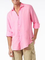 Man water color fluo pink linen Pamplona shirt