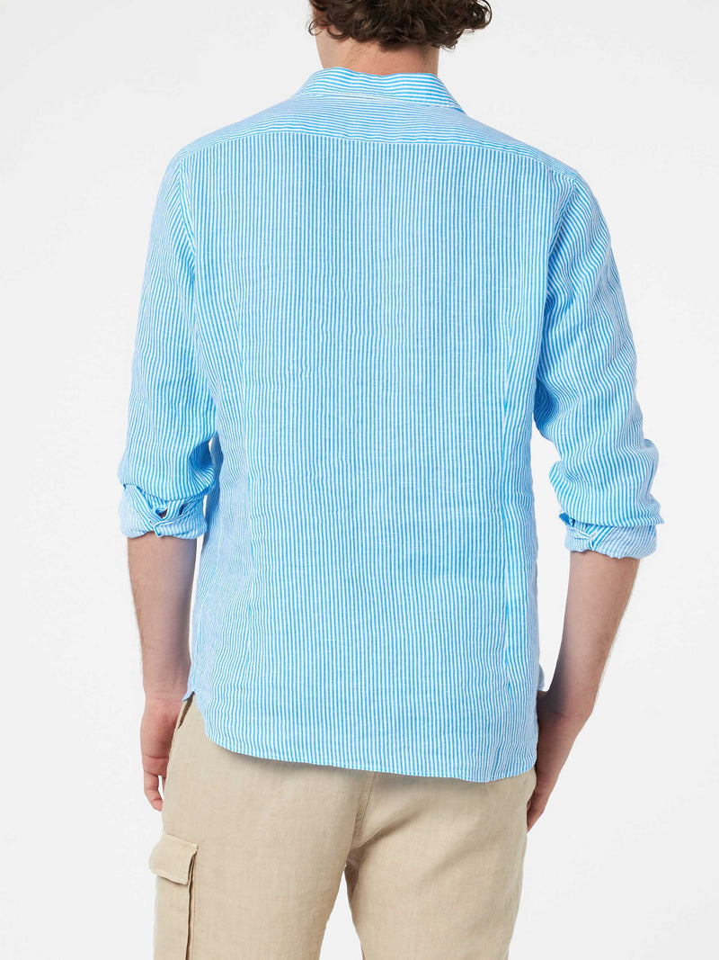 Man turquoise striped linen shirt Pamplona