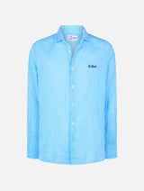 Man turquoise striped linen shirt Pamplona