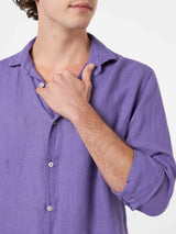 Camicia da uomo viola in lino Pamplona