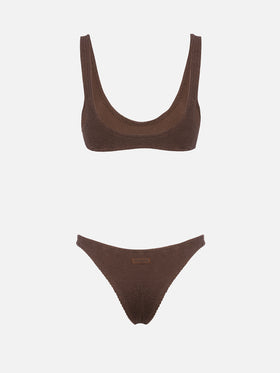 Bikini da donna a bralette marrone crinkle Pamy Naomi