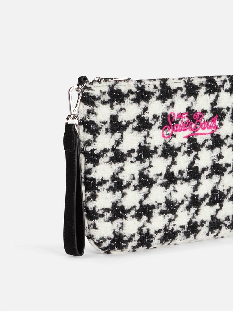 Pouch a tracolla Parisienne con motivo pied de poule in lurex