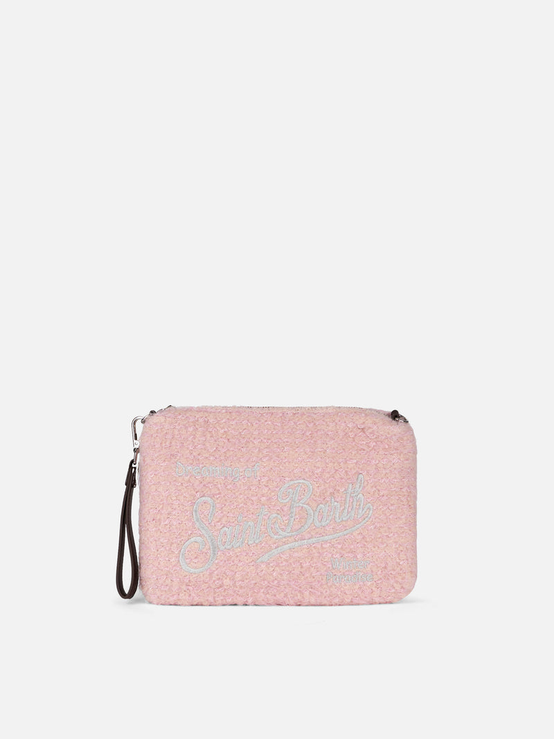 Pouch a tracolla  Parisienne in maglia bouclé rosa